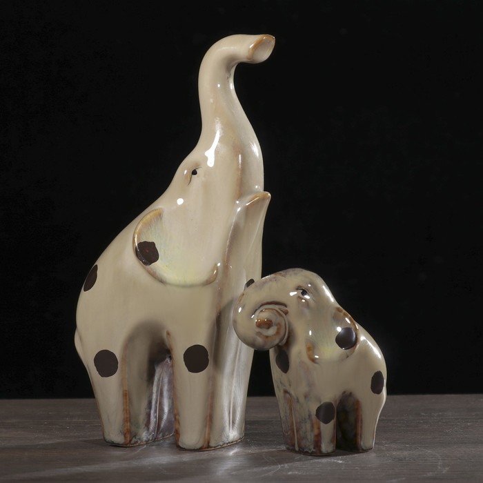 Сувенир керамика "Слон со слонёнком в горошек" набор 2 шт 18,5х9,5х6,5 см