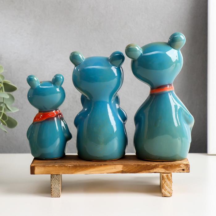 Сувенир керамика "Семейство лягушек на скамеечке" набор 3 шт 19,5х19,5х9 см