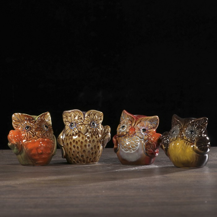 Сувенир керамика "Филины" набор 4 шт 6,5х4,5х6 см