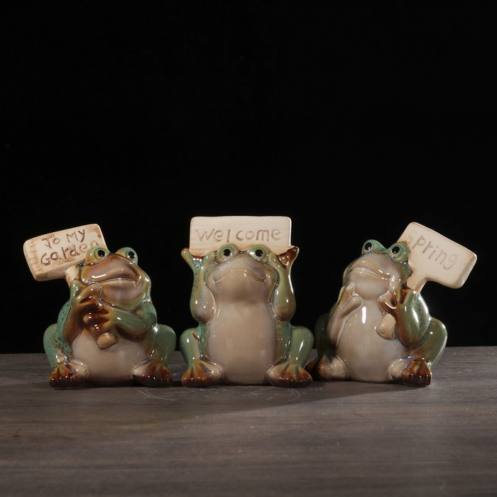 Сувенир керамика "Лягушата с табличками" набор 3 шт 10х8,5х6 см