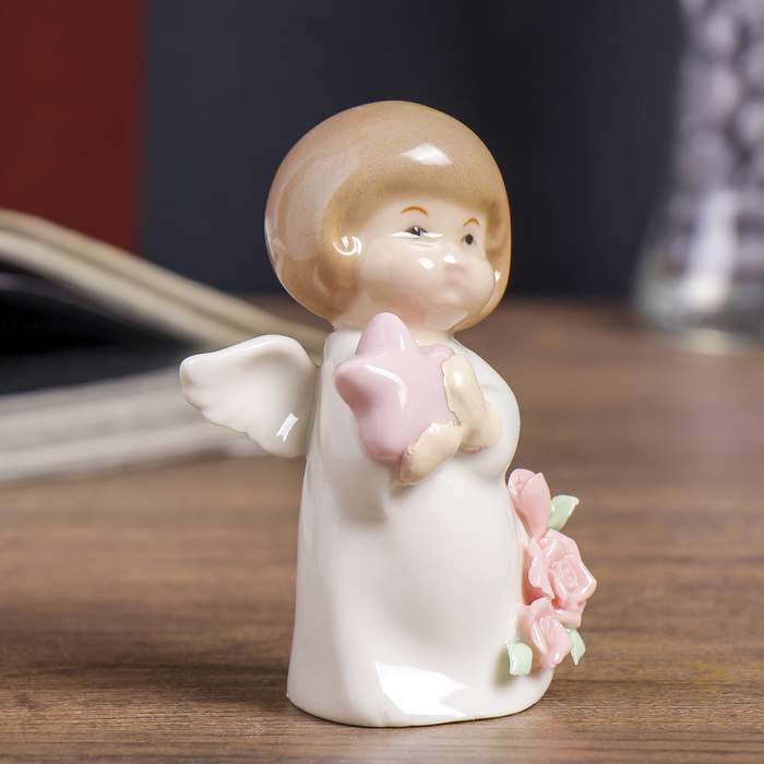 Сувенир керамика "Ангелочек в белом платьице с розами" МИКС 9х7х4 см