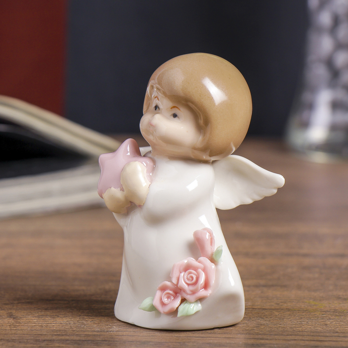 Сувенир керамика "Ангелочек в белом платьице с розами" МИКС 9х7х4 см