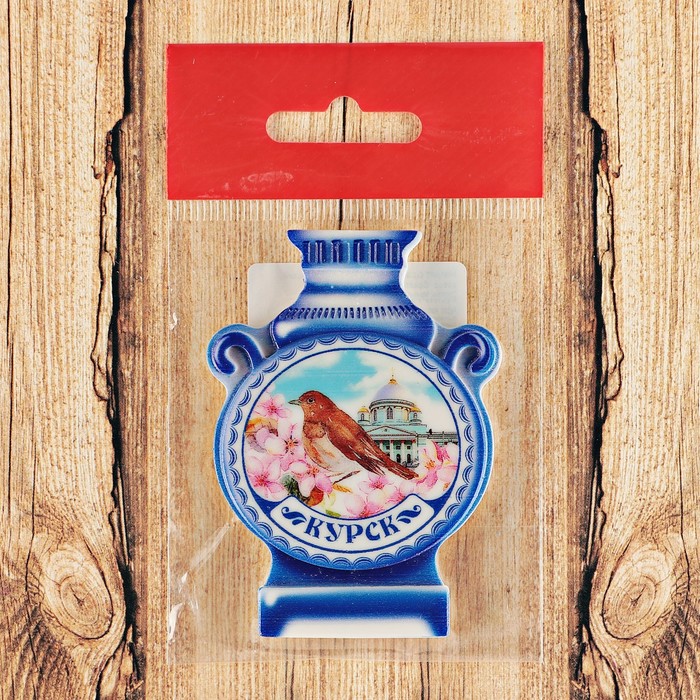 Магнит с самоваром «Курск. Знаменский собор. Соловьи» 5,7 x 8 см