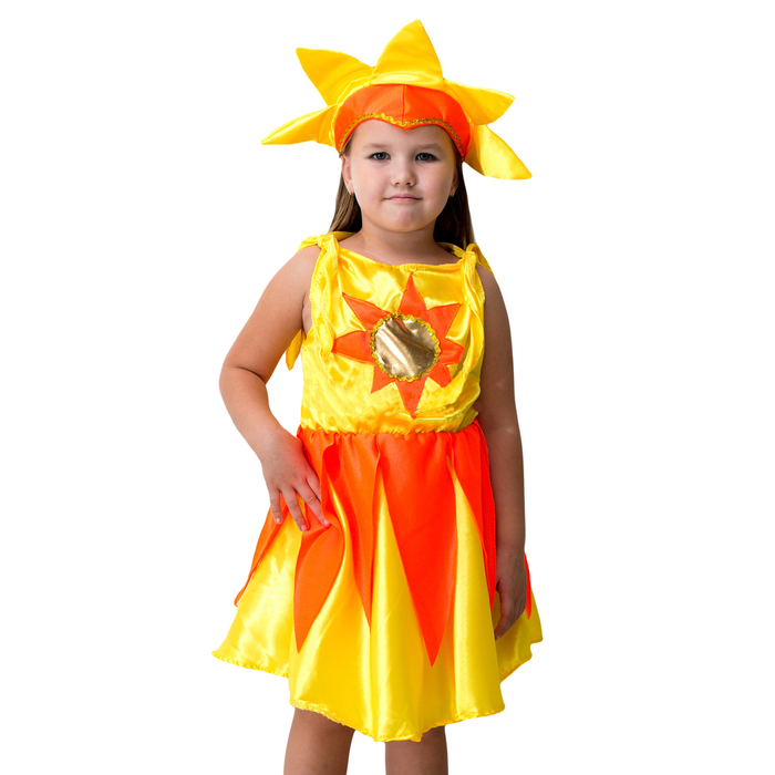 Карнавальный костюм "Солнышко", атлас, шапка, платье, рост 104-116 см
