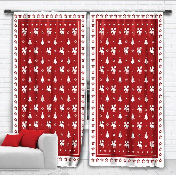 Комплект штор "Этель" Новогодний орнамент 145*260 см-2 шт, 100% п/э, 140 г/м2