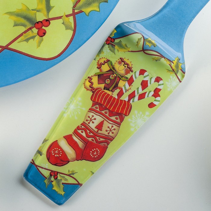 Тортовница 30 см "Новогодний носок", с лопаткой