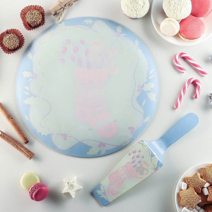 Тортовница 30 см "Новогодний носок", с лопаткой