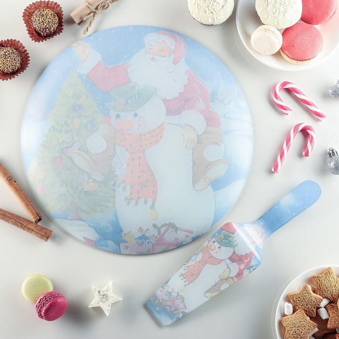 Тортовница 30 см "Оседлай снеговика", с лопаткой