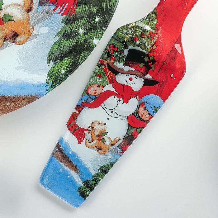 Тортовница 30 см "Снеговик в доме!", с лопаткой