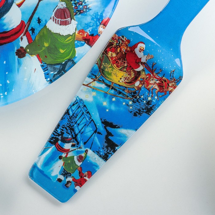 Тортовница 30 см "Оленья упряжка", с лопаткой