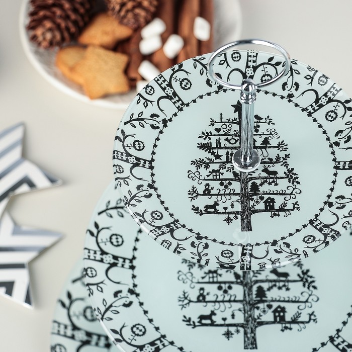 Блюдо 3 яруса "Черно-белый новый год" 25х33 см