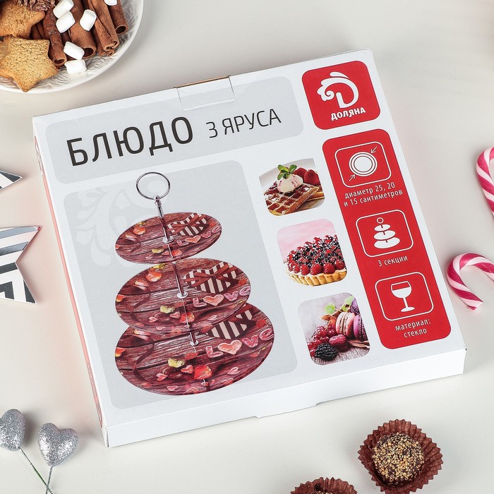 Блюдо 3 яруса "Семья снеговиков", 25х33 см