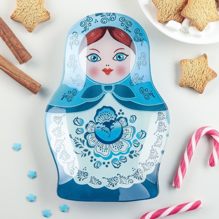 Блюдо сервировочное "Матрешка в голубом"