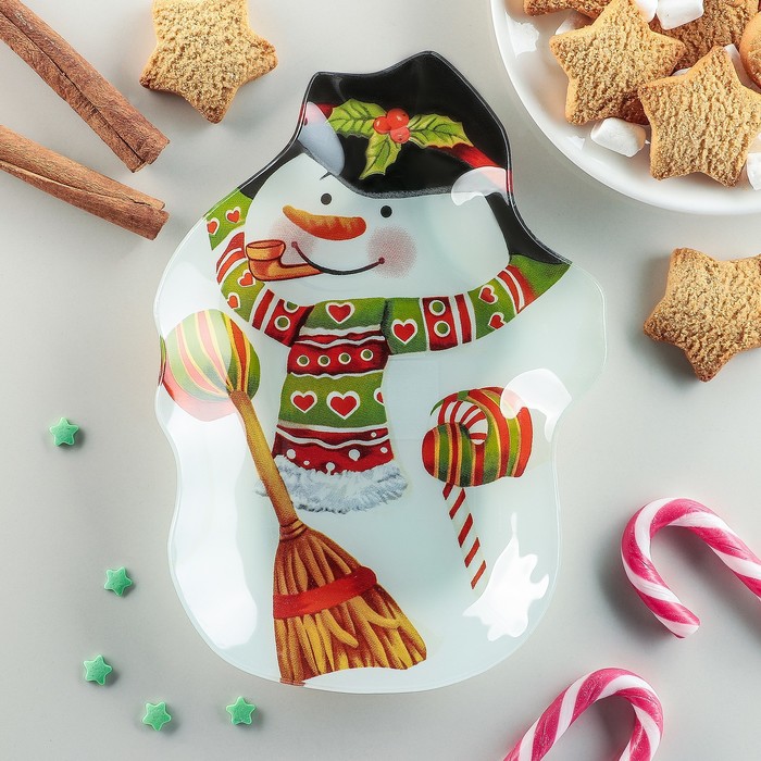 Блюдо сервировочное "Снеговик с трубкой"