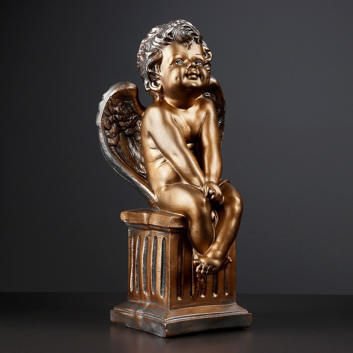 Фигура "Ангел сидя на тумбе" бронза-серебро 45х22х19см