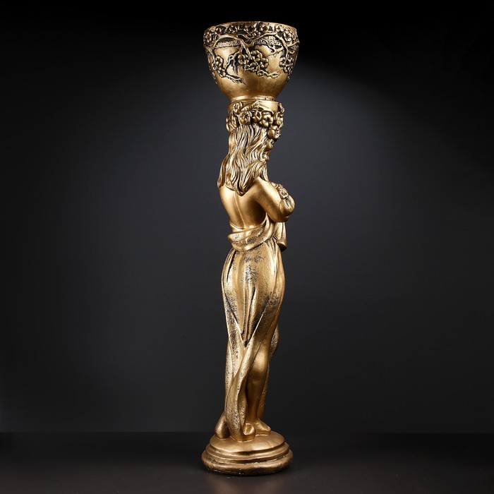 Фигурное кашпо "Девушка стоя с цветами" черное золото 104х23х23см