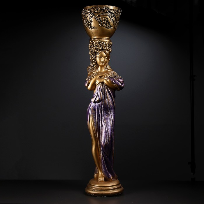 Фигурное кашпо &quot;Девушка стоя с цветами&quot; бронза МИКС 104х23х23см