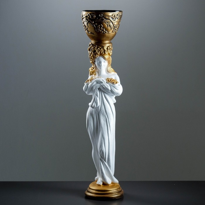 Фигурное кашпо &quot;Девушка стоя с цветами&quot; белое с бронзой 104х23х23см