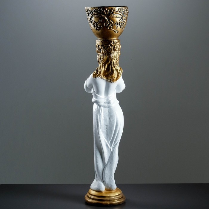 Фигурное кашпо "Девушка стоя с цветами" белое с бронзой 104х23х23см