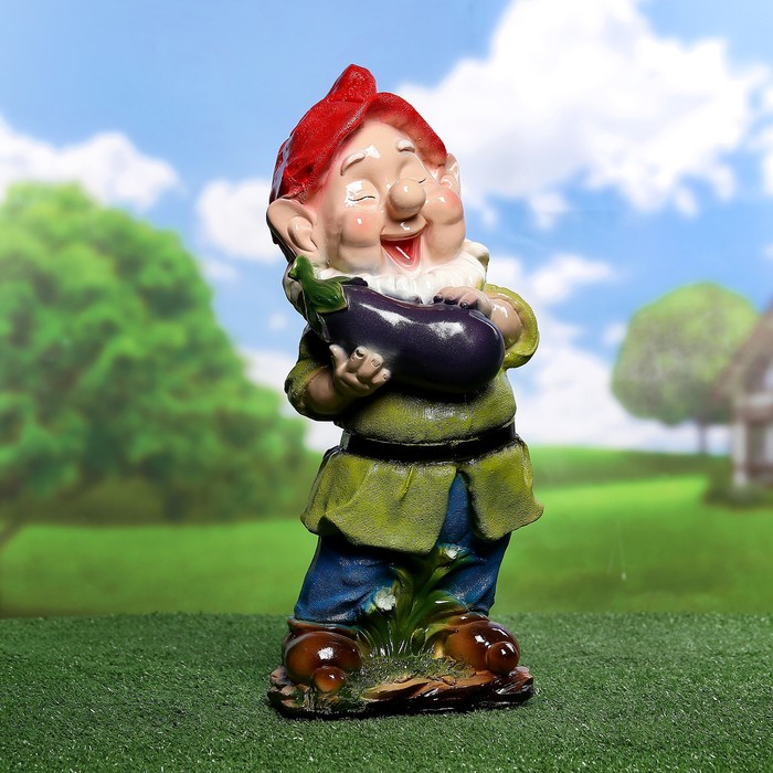 Садовая фигура "Гном с баклажаном" 49х21х22см микс