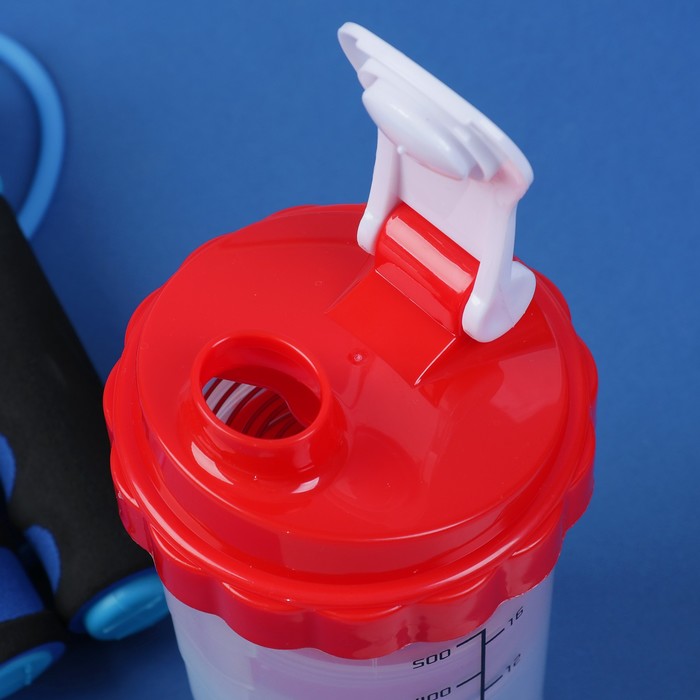 Шейкер 500 мл, с пружинкой, шкала, 2 таблетницы, красный, 9.5х25 см