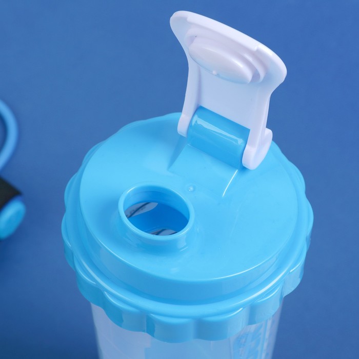 Шейкер 500 мл, с пружинкой, шкала, 2 таблетницы, голубой, 9.5х25 см