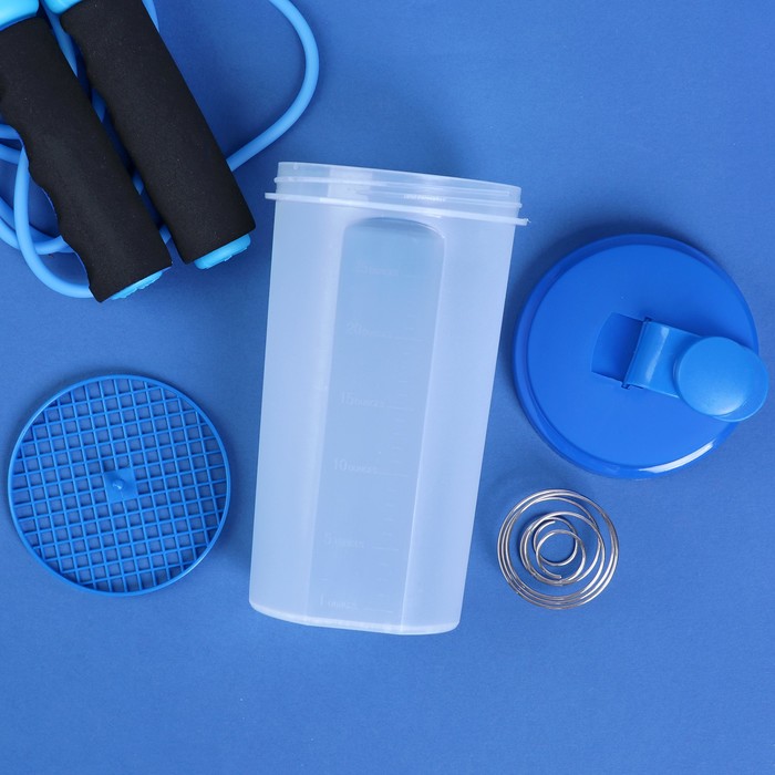 Шейкер 700 мл, с шариком, прозрачный, синий, 10х22 см