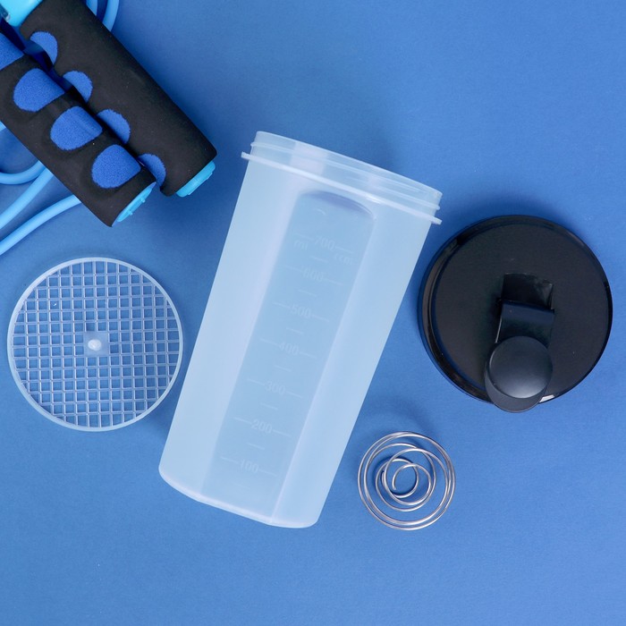 Шейкер 700 мл, с шариком, прозрачный, чёрный, 10х22 см