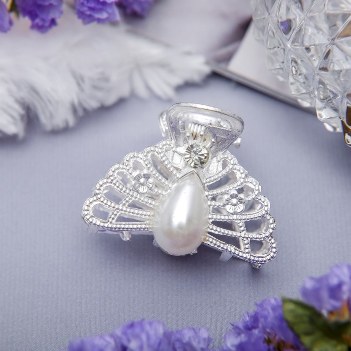 Краб для волос "Жемчужный" 4 см хвост павлина