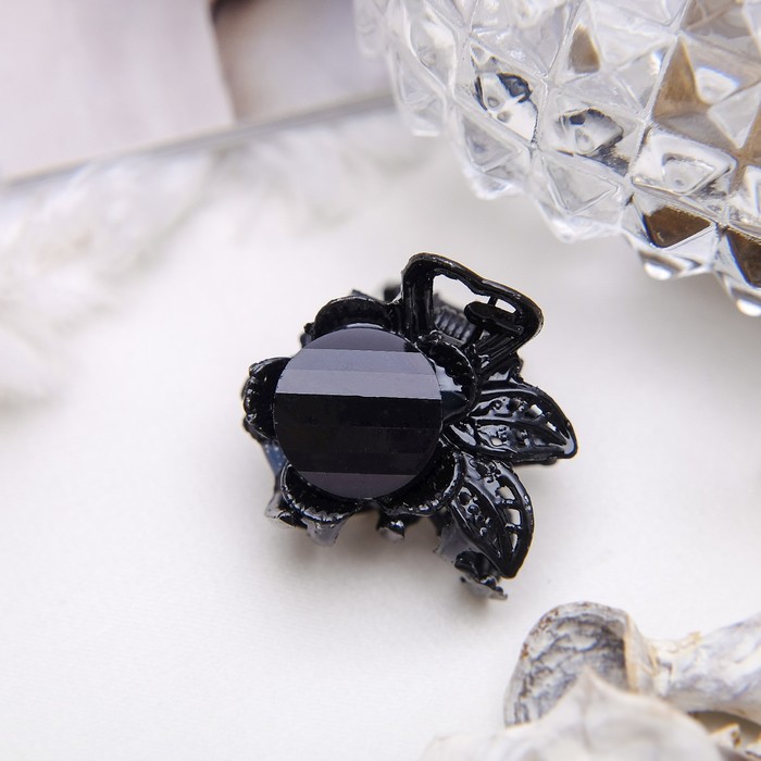 Краб для волос "Чёрный ажур" 2,2 см цветочек