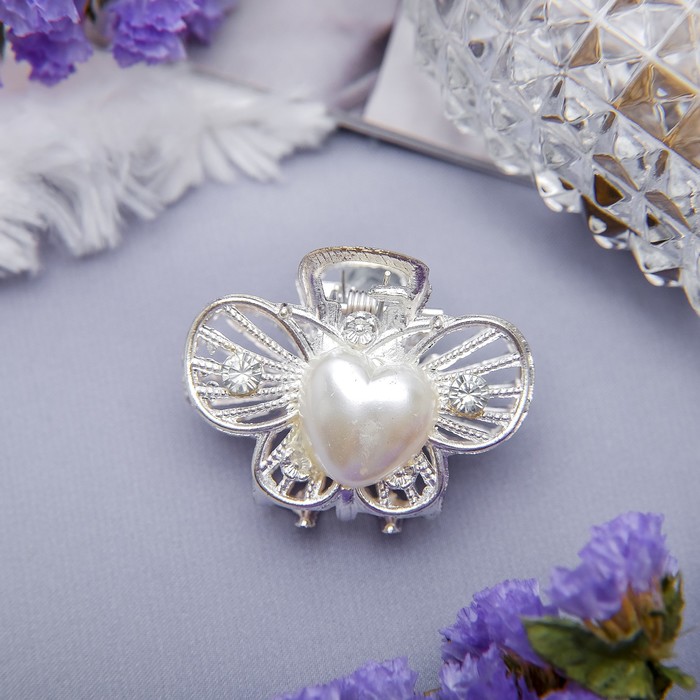 Краб для волос "Жемчужный" 3,5 см, крылатое сердце