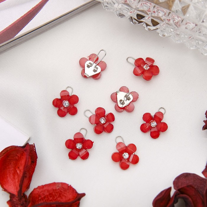 Зажим для волос "Цветок" набор 8 шт красный