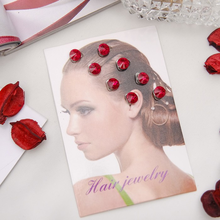 Зажим для волос "Роскошь" набор 8 шт красный круг