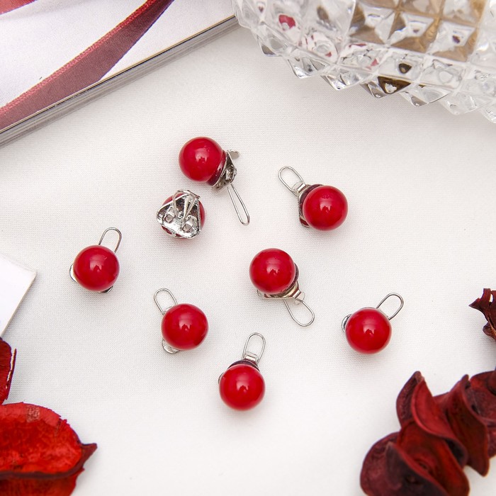 Зажим для волос "Жемчуг" набор 8 шт красный