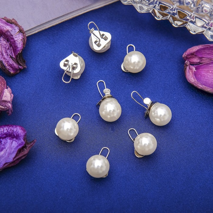 Зажим для волос "Жемчуг" набор 8 шт белый