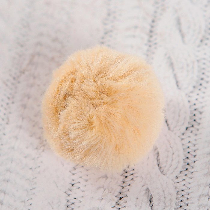 Помпон из искусственного меха, размер 1 шт 4 см, набор 3 шт, цвет кремовый