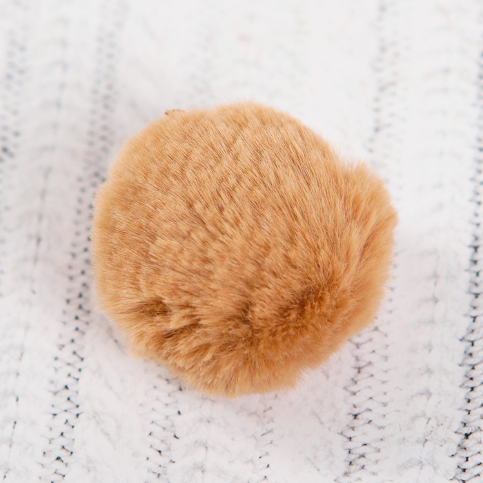 Помпон из искусственного меха, размер 1 шт 4 см, набор 3 шт, цвет бежевый