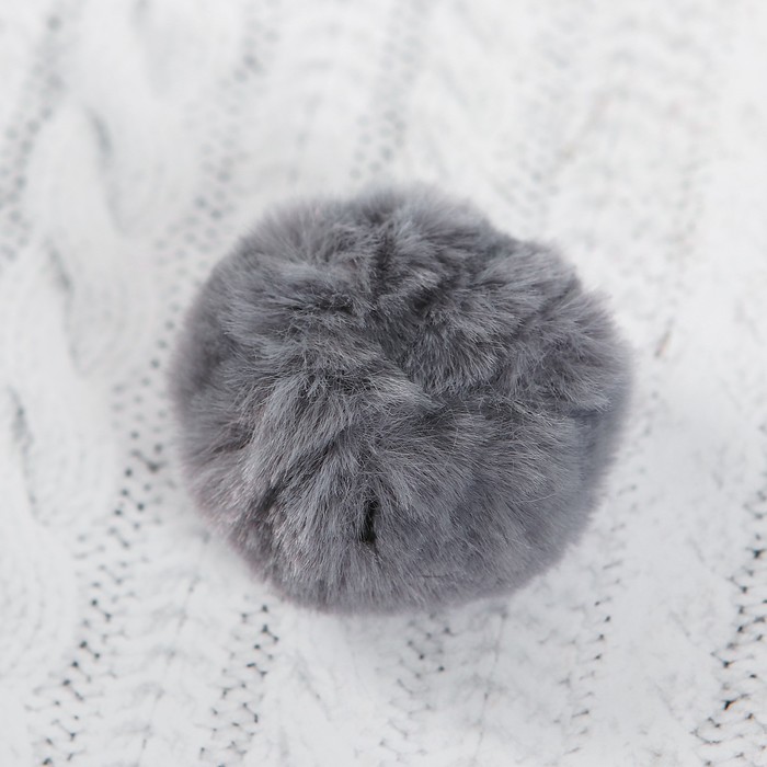 Помпон из искусственного меха, размер 1 шт 4 см, набор 3 шт, цвет серый