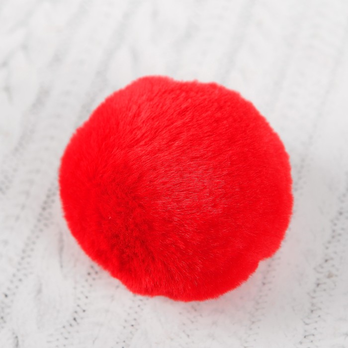 Помпон из искусственного меха, размер 1 шт 6 см, набор 2 шт, цвет красный