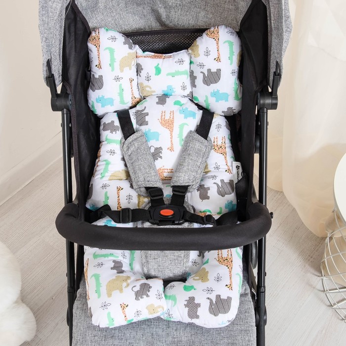 Подушка в коляску 34х70 цвет белый (зоопарк)