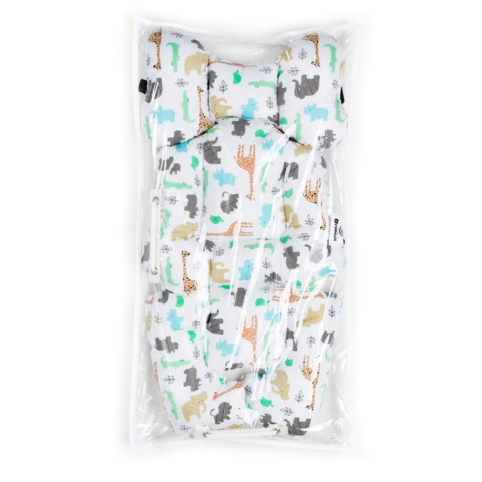 Подушка в коляску 34х70 цвет белый (зоопарк)