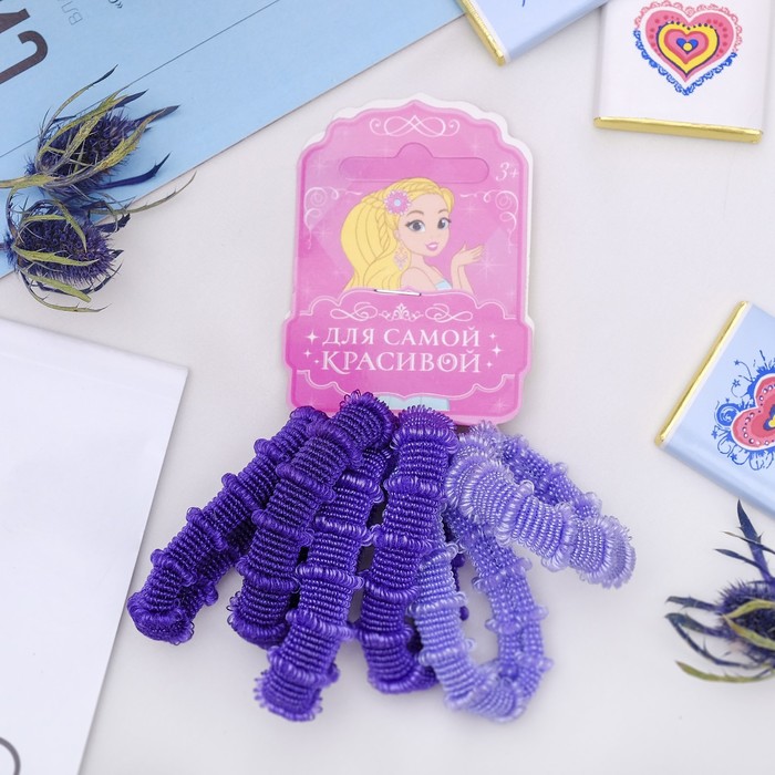 Резинка для волос "Махрушка" (набор 6 шт) 4 см, фиолетовые