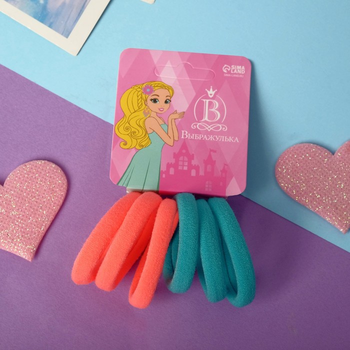 Резинка для волос "Махрушка" (набор 6 шт) 3,5 см, малиновый, бирюзовый