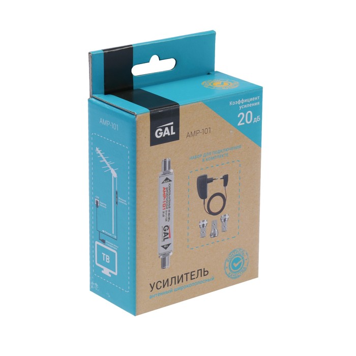 Усилитель ТВ сигнала GAL AMP-101, 20 дБ, диапазон 47-868 МГц, белый