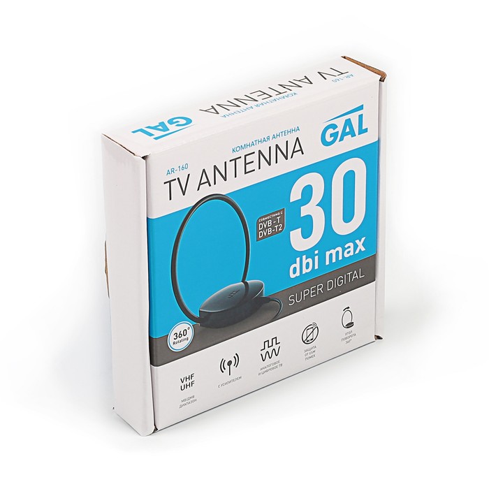 Антенна GAL AR-160, комнатная, активная, 28 дБ, DVB-T, DVB-T2, черная