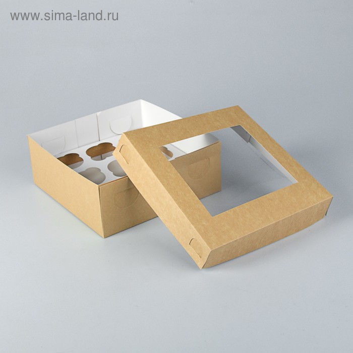 фото Коробка для капкейков с окном на 9 шт ,крафт, 25 х 25 х 10 см