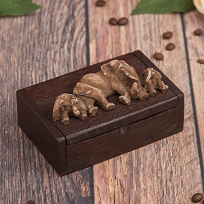 Шкатулка дерево "Три слоника" 5х11х7 см