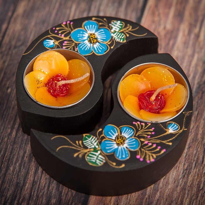 Набор подсвечников из мангового дерева "Сияние" 9,5х9,5х2,5 см