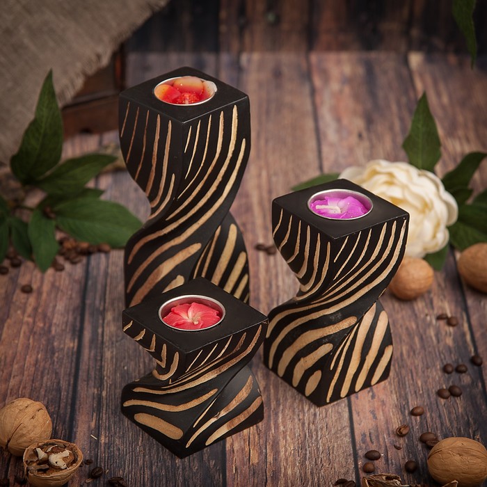 Набор подсвечников из мангового дерева "Зебра" 20х6,5х18