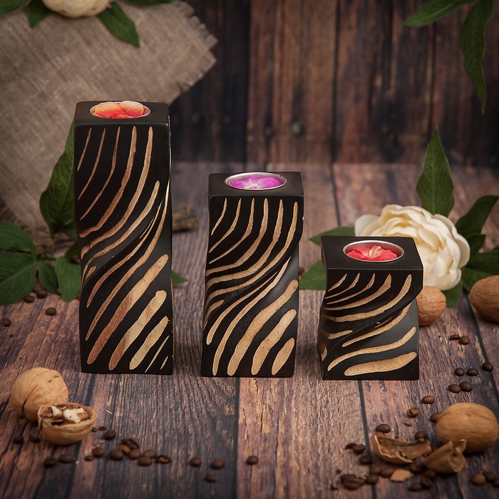 Набор подсвечников из мангового дерева "Зебра" 20х6,5х18